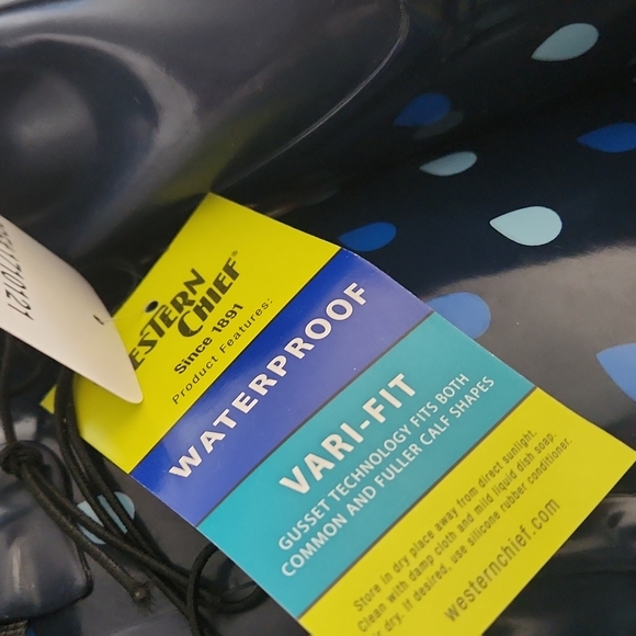 Western Chief Adult Winter Rain Boots Blue Vari Fit Raindrops Dot  9M New - Picture 4 of 9